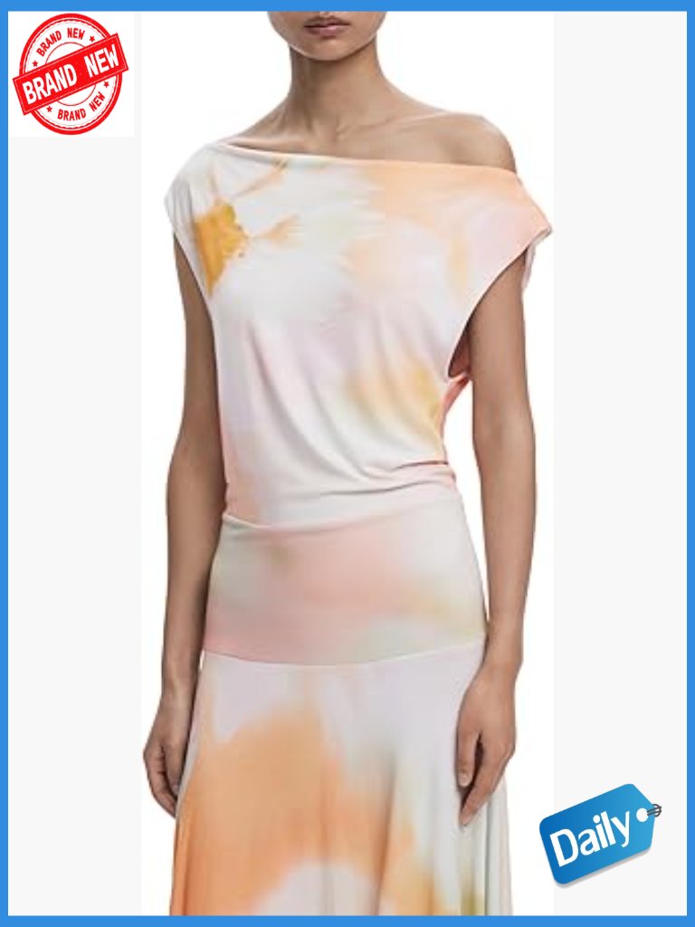 Sleeveless Midi Dress With Asymmetric Neck Button Closure